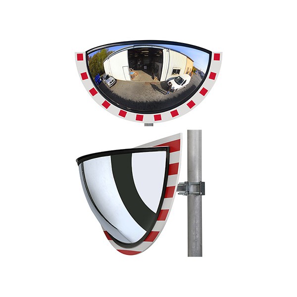 Miroir multi-usages panoramiques 1/2 vision 180° cadre rouge et blanc diam. 800 mm garantie 6 ans
