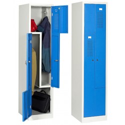 Vestiaire monobloc porte en L gris et bleu 2 cases L41,5 x P50 x H180 cm