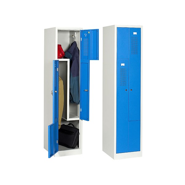 Vestiaire monobloc porte en L gris et bleu 2 cases L41,5 x P50 x H180 cm