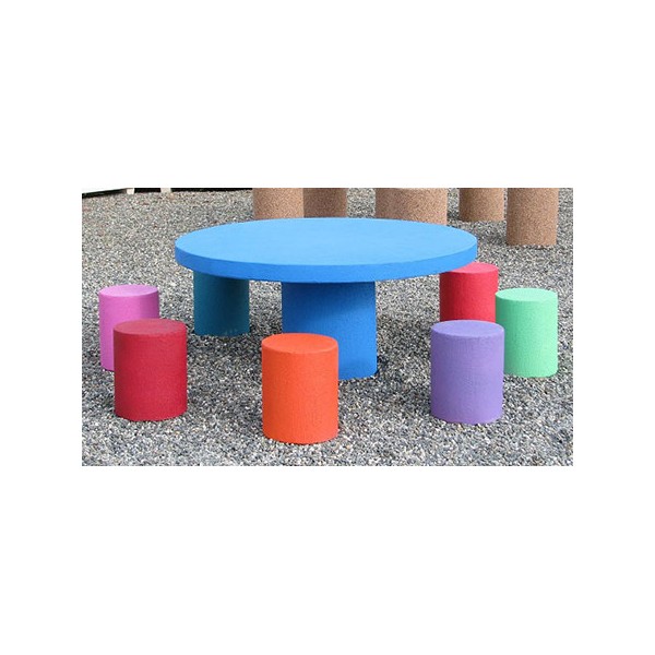 Table pique-nique et 8 tabourets enfants en béton coloré