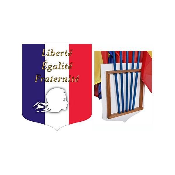 Ecusson porte-drapeaux PVC et bois tricolore "Liberté Egalité Fraternité" 40 x 50 cm