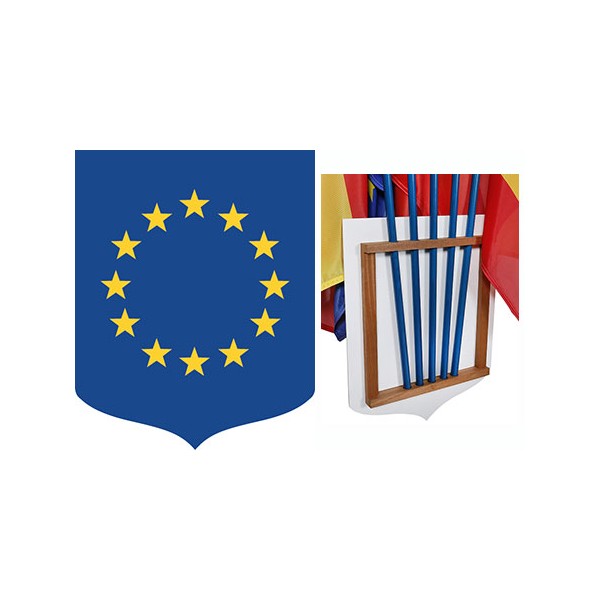 Ecusson porte-drapeaux PVC et bois Union Européenne 40 x 50 cm
