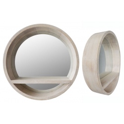 Miroir bois avec étagère ø 48 cm