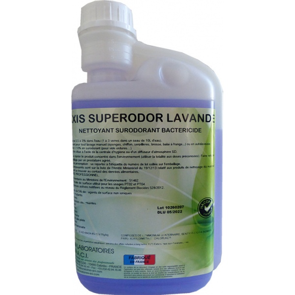 Lot de 12 flacons nettoyant bactéricide multisurfaces lavande Axis Superodor à diluer 1L