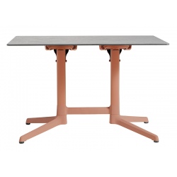 Lot de 2 tables Cannes rabattable et encastrable pied double terracotta plateau HPL gris cryptic 110x69 cm