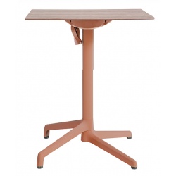 Lot de 2 tables Cannes rabattable et encastrable pied simple terracotta plateau HPL bois walnut 69x69 cm