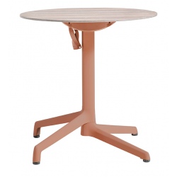 Lot de 2 tables Cannes rabattable et encastrable pied simple terracotta plateau HPL bois walnut Ø69 cm