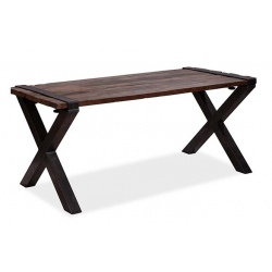 Table plateau bois de grange  pieds en X 220x80xH76 cm