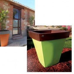 Pot décoratif carré bicolore simple peau 84 x 84 x H96,6 cm 300L