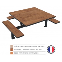 Table de pique nique Orpin PMR 7 places 152 cm carrée métal et HPL