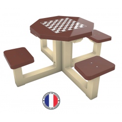 Table de jeux Piony avec assises béton gravillons lavés et aspect bois