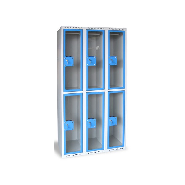 Armoire multicases portes plexi 3 colonnes 15 cases L120xP49xH180 cm
