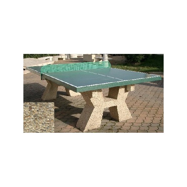 Table ping-pong en béton pieds en gravillons lavés fins
