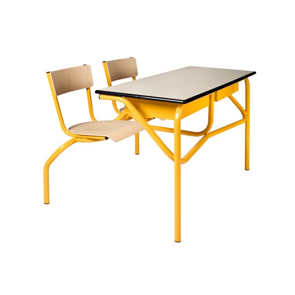 Table scolaire à sièges attenants Venise 130x50 cm mélaminé chant ABS T4 à T6
