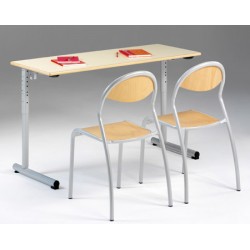 Lot de 2 tables réglables scolaires NF à dégagement latéral Jeanne 130x50 cm stratifiée chant hêtre 