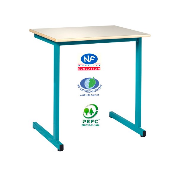Table scolaire Naples à dégagement latéral NF 130x50 cm stratifié stratifié chants ABS T4 à T6