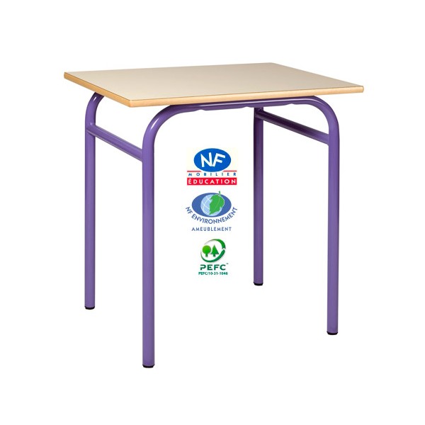 Table scolaire Eco 4 pieds NF 130x50 cm mélaminé chant ABS T4 à T6