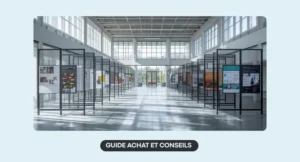 Grille d'exposition pour collectivités utilisée dans un hall