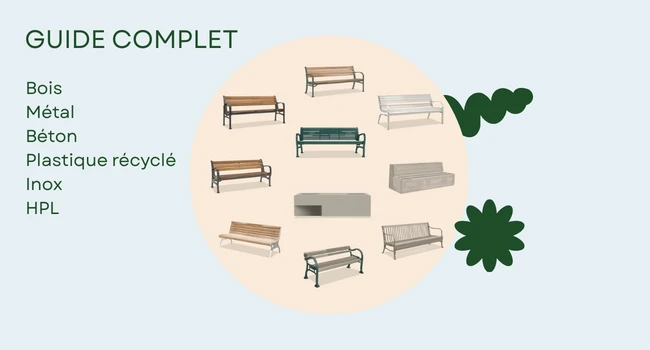 Banc public collectivités en bois et métal installé dans un espace urbain moderne