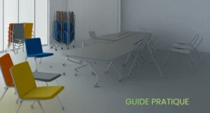 Mobilier modulable pour réunion avec tables rabattables et chaises empilables en salle de collectivité