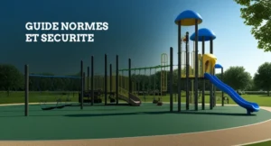 aire de jeux commune respectant les normes de sécurité avec équipements ludiques colorés