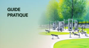 parcours santé urbain avec équipements fitness en libre accès dans un espace public verdoyant