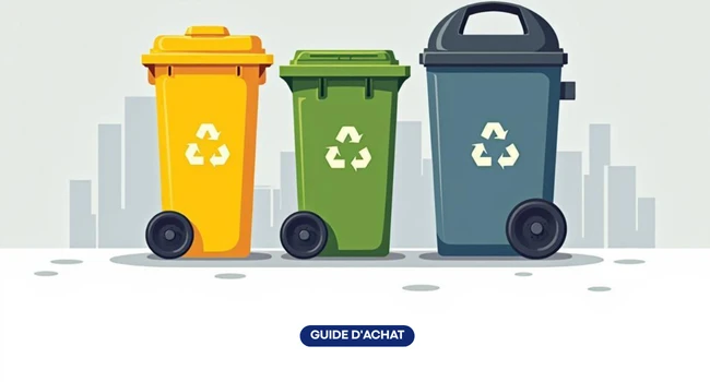 Corbeilles de tri sélectif installées dans un espace public urbain pour valoriser les déchets recyclables